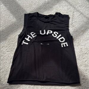 The Upside Black Muscle Tee with White Text